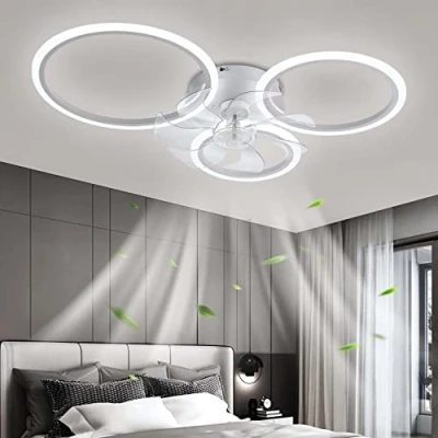 Bild av Modernt Takfläkt med belysning fjärrkontroll, LED 72W Dimbar Taklampa för Fläkt Takfläktlampa vardagsrum Sovrum Kök, 6 hastigheter, omvändning, Vit 78cm