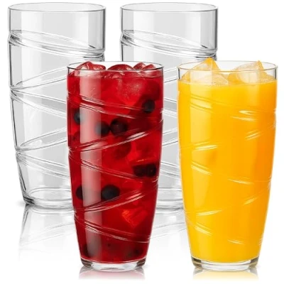 Bild av HEFTMAN plastglasögon med 4 550 ml akrylglasögon virveldesign Återanvändbara för trädgård, picknick, camping, BBQs, fester st (Transparent)