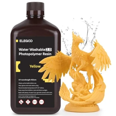 Bild av ELEGOO uppgraderad 405 nm vatten tvättbar harts 2,0, 3D skrivare snabb med lägre krympning och högre precision för LCD/DLP/SLA/3D skrivare, gul 2000 g