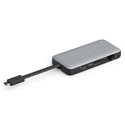 Bild av DIGITUS USB C resedockningsstation 7 portar 1x HDMI UltraHD 4k/60Hz 2x A 3.2 Gen1 100W PD 3.0 RJ45 Dubbel kortläsare Grå