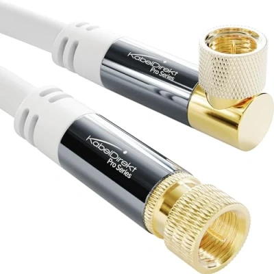 Bild av KabelDirekt Sat Kabel, Antennkabel, Koaxialkabel 90 vinklad/rak 1m 4K TV F kontakt Finns i 0,5 30m (radio/TV, DVB T, C, S/DVB S2, internet, vit)
