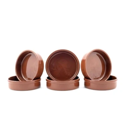 Bild av Hansekök tapas skålar set i brun, ugnsform, Cazuela skålar, 200 ml volym, diameter på 12,5 cm, lera dessertskålar, medelhavsskålar, traditionell spansk tonvara (6)