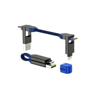 Bild av Rolling Square, inCharge X Nyckelring med USB Type c Kabel, Universal Cellular Herrgåva, 6 i 1 Mobilladdare, Teknisk gadget, Blå, 100W Lightning kabel