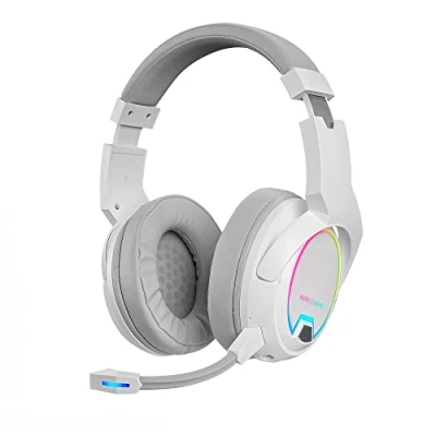 Bild av MARSGAMING Mars Gaming MHW 100 vitt, trådlöst headset ARGB Flow, avtagbar ENC mikrofon, ultralätt, aktiv passiv brusreducering, universell kompatibilitet