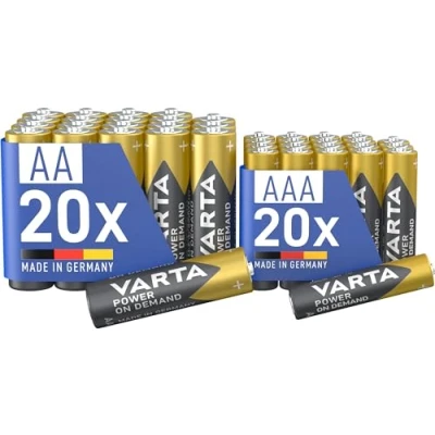 Bild av VARTA Batterier 20x AA &amp; AAA, paket med 40, Mix Pack, Power on Demand, Alkalisk, 1,5V, ekologiska förpackningar, för datortillbehör, Smart Home enheter, Made in Germany