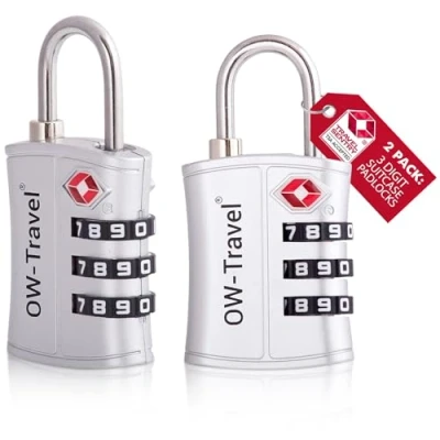 Bild av OW Travel TSA Godkänd Kombinationslås (Silver 2 pack) ABS 3 siffrig kod Lås Säkerhet Ryggsäck Hänglås Resväska, lås, resväska Gymskåp,