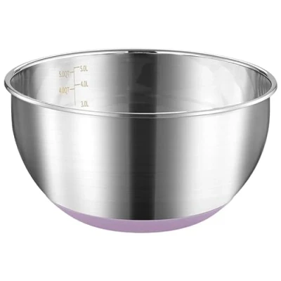 Bild av FAB4HOME blandningsskål stor i rostfritt stål med halkfri silikonbotten metall köksskål bakning matlagningsskål salladsskål diskmaskinssäker, 28 cm