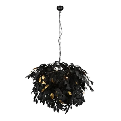 Bild av Reality Leuchten pendellampa Leavy R10464032, metall svart, skärm plast svart/guld, exkl. 4 x E14