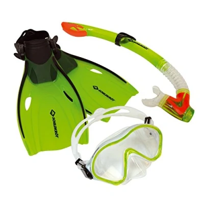 Bild av Schildkröt Bermuda barnsnorkelset 3 delar, glasögon, snorkling, justerbara fenor i olika storlekar, ABC set, junior dykset, högkvalitativ silikon, perfekt passform