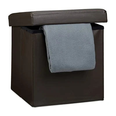 Bild av Relaxdays hopfällbar ottoman sits 38 x cm robust förvaringsstol och praktisk fotpall, förvaringslåda i konstläder med avtagbart lock, brun