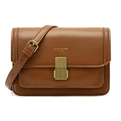 Bild av David Jones Liten axelremsväska för kvinnor Handväska med hårt PU läder vikficka väska stadskväll, shopping, telefon, mode, elegant, trendig, chic, Cognac brun, Taille unique, Chic