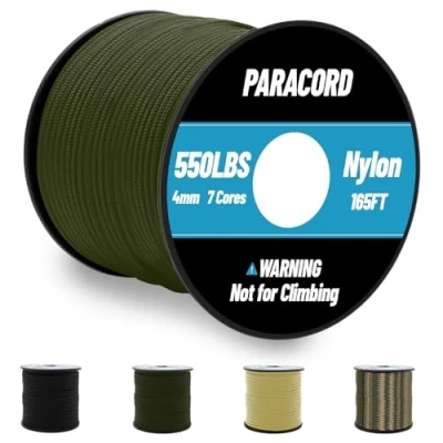 Bild av Omtofo 50 m paracord 550 nylonrep 4 mm, 7 kärntrådar paracord, svart fallskärmslina, nylonsnöre för armband, lina, halsband, överlevnad max. 250 kg (550 pund)
