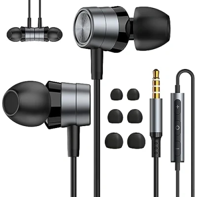 Bild av Brusisolerande in ear hörlurar med mikrofon, trådbundna 3,5 mm uttag volymkontroll kompatibla Samsung, Android, MP3, de flesta ljudenheter