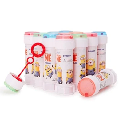 Bild av Toyland® paket med 12 bubbelbaljor trollstavar, 60 ml lösning och lock för nytt labyrint fickpengar festväska Leksaker (Minion)
