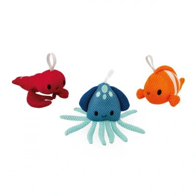 Bild av Janod Badset VAN 3 Badvriendjes Sponsjes Zeeschuim Vattenleksaker för barn, Storlek: One Size, Multi coloured