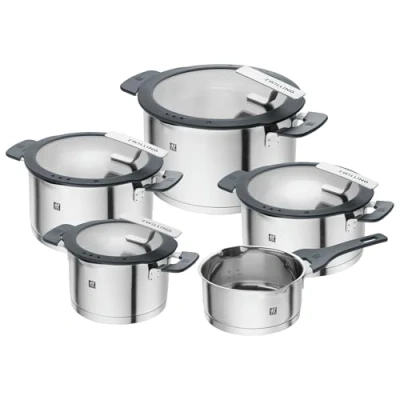 Bild av ZWILLING Förenkla kruksats i rostfritt stål, 5 delar, med integrerad sikt locket, lämplig för induktion, silver svart