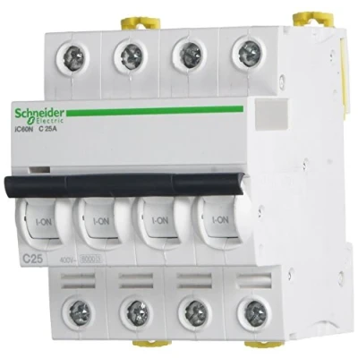 Bild av Schneider electric a9 F74425 iC60 N strömbrytare, acti9, krökning C, 4P, 85 mm höjd x 72 bredd 78,5 djup, 25 A ström, 50/60 Hz, vit