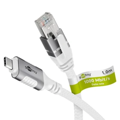Bild av goobay 1 m LAN till USB kabel Gbit dataöverföring C 3.1 RJ45 Ethernet CAT 6 ansluter router och smartphone kabeladapter för bärbar dator Macbook adapter