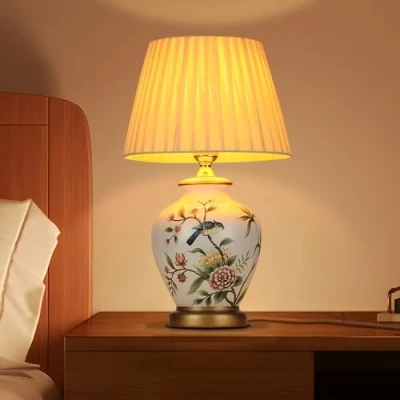 Bild av HvKvHvY Vintage keramisk bord säng, vardagsrum, sovrum vit tygläsning kontor modern stil E27 natt