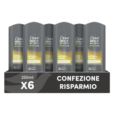 Bild av Dove, Dove Men+Care Sports Active, 3 i 1 duschkräm för män, fuktgivande kropp, ansikte och hår, med mikroMoisture teknik, ger 24 timmars hydrering, 6 st 250 ml