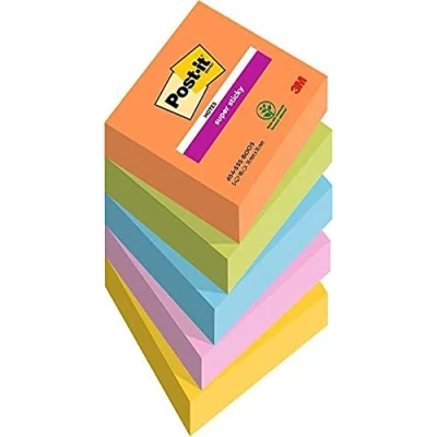 Bild av Post it Superklisterlappar, skol och kontorsmaterial, extra klisterlappar för brädor, bildskärmar väggar, 5 dynor i livliga färger, 450 totala ark, 76 mm x