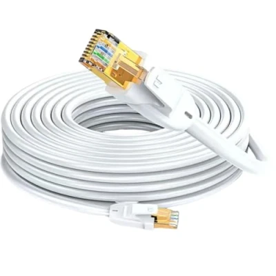 Bild av Elfcam® 15 m Cat7 Ethernet kabel, rund RJ45, LAN nätverkskabel, 6,0 mm, kabeldiameter 100% koppar, SFTP 28 AWG, vit (15 m)