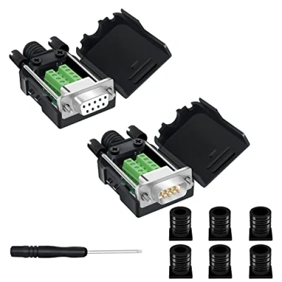 Bild av YIOVVOM DB9 breakout kontakt, lödlös RS232 D SUB seriella adaptrar för män och kvinnor 9 stifts port vit adapter till terminalanslutning signalmodul med fodral uppsättning av 2