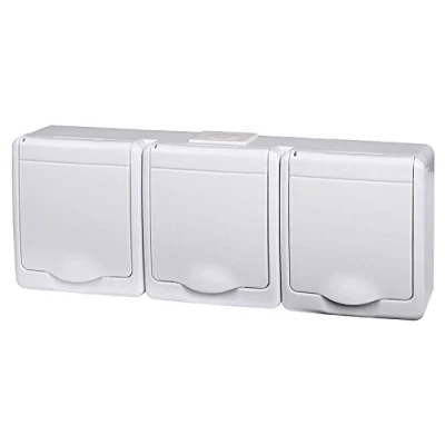 Bild av PAWBOL 3 vägs vägguttag IP44 16 A/250 V Schuko ytmonterad våtrum uttag WE