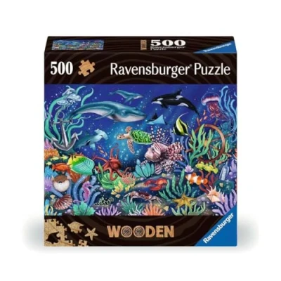Bild av Ravensburger WOODEN Pussel 17515 längst ner i havet 500 bitar träpussel för vuxna och barn från 14 år, med stabila, individuella pusselbitar 40 små träfigurer (whimsies)