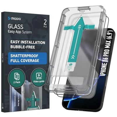 Bild av Deppa [2 Pack] Skärmskydd för iPhone 16 Pro Max (6.9&#039;) Screen Protector Härdat Glas Full täckning med Enkel [Bubble Free] Installationskit [Fodralkompatibel]