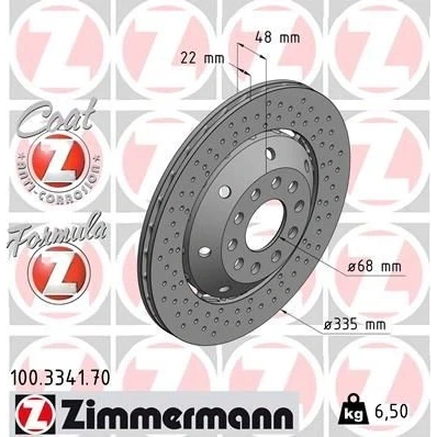 Bild av ZIMMERMANN FORMULA Z COAT 100.3341.70 disque de frein 335 22 10/5 5 112 ventilé, troué, en deux parties revêtu allié/carbonisé