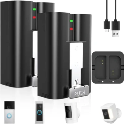 Bild av 2ST batteribyte med laddningsstation för Ring, 6040 mAh utbytesbatteri kompatibelt Ring 2 3 4/Peephoie Cam/Spotlight Cam/Stick up Cam Solar, laddningsbart batteribyte, 3,65V