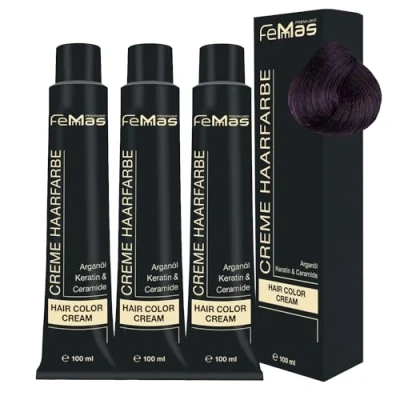 Bild av FemMas hårfärg mellanbrun violett 4,2 I professionell grädde brunt med närande arganolja, keratin och ceramider som permanent eller nyans, 3 x 100 ml