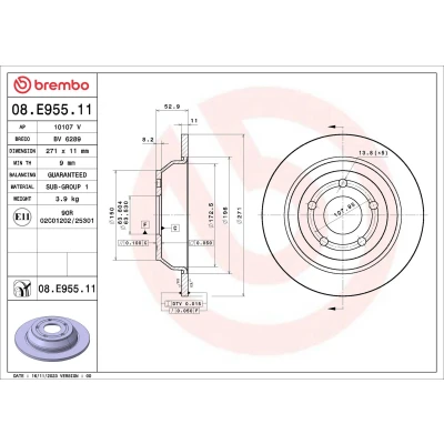 Bild av BREMBO Bromsskiva 271mm 11mm 5 full belagd 08.E955.11 2413300,L1TC2A315AA Bromsskivor