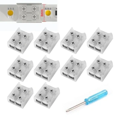 Bild av YUTOKEER 10 st 8 mm, lödfria LED remsor för SMD 5050 3528 monokrom och COB remsor, snabb enkel anslutning, inklusive skruvmejsel, transparent design