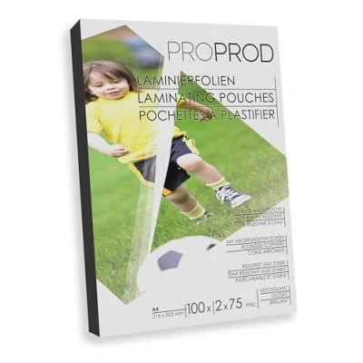 Bild av ProProd A4 lamineringspåse 2x75/80 Mikron, glans, paket med 100 ark, Förpackning kan variera