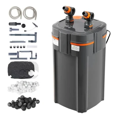 Bild av VEVOR akvariefilter 317GPH, 4 stegs behållarfilter 100 gallon, ultratyst internt med UV skydd, nedsänkbart kraftfilter flera funktioner för akvarier, 12 W