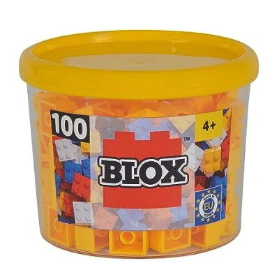 Bild av Simba 104114110 Blox, 100 gula byggstenar för barn från 3 år, 4 stenar, inklusive burk, hög kvalitet, helt kompatibla med många andra tillverkare, gul