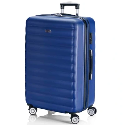 Bild av ITACA Uttensibel vagn resväska, 70 cm, Stor storlek, ABS. Styv, motståndskraftig, robust och lätt. kapacitet. Teleskophandtag. 2 infällbara handtag, 4 hjul, Blå
