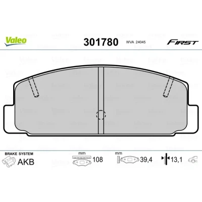Bild av VALEO 301780 Jeu de plaquettes frein FIRST Essieu arrière contact signal d&#039;usure exclu sans tôle anti bruit MAZDA: 323 F 6, 626 V 5 portes