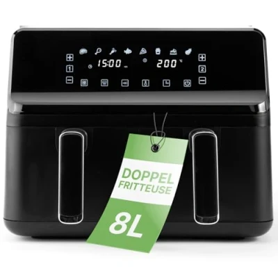 Bild av Clatronic® Dubbel varmluftsfritös 8 liter XXL dubbelkammare fritering med varm luft utan extra olja program Air Fryer Pekskärm 2700 watt FR 3804 H