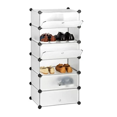 Bild av Relaxdays Skoskåp plast, skohylla stängd, hyllsystem 6 fack, H x B D 107 49 37 cm, transparent