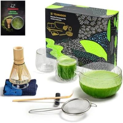 Bild av TEANAGOO Matcha Set Vis Bowl med pip Shovel Visp Hållare Te Preparation Set. Japansk teservisis (7 stycken) + 2 koppar (5.6 oz), S21, klart glas