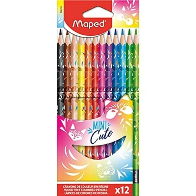 Bild av Maped Mini CUTE Collection färgpennor 12 för söta levande färger och motståndskraftig blyertspenna påse med flerfärgade dekorpennor