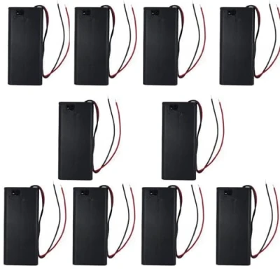 Bild av 10 stycken 2 x 1,5 V 3 AA plast batterihållare med fodral, anslutningskabel och på/av brytare strömbrytare skydd