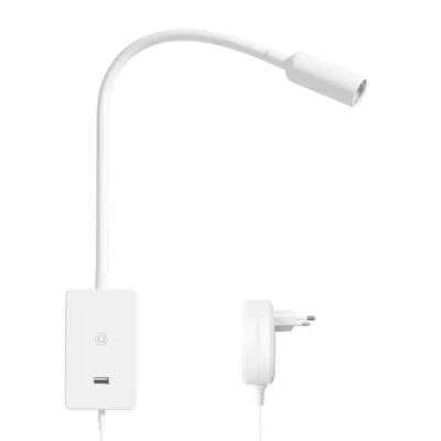 Bild av ENUOTEK Beröringsdimbar LED Vägglampa för Läsning vid Sänggaveln med Strömbortfallsminne, Vit Flexibel Väggmonterad Spotlight 5V2A USB Utgång, 4 Ljusstyrkenivåer, Neutral Belysning