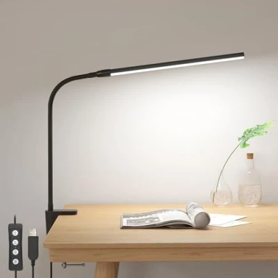 Bild av Lepro 360 flexibel LED skrivbord med klämma, 54 leds USB lä, 460 lm, dimbar, 3 belysningslägen x 10 ljusstyrkenivåer, för kontor, säng, studie (svart)