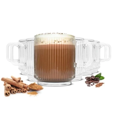 Bild av Sendez 6 x kaffeglas, teglas, 360 ml, stapelbara med reliefstruktur, latte macchiato glas