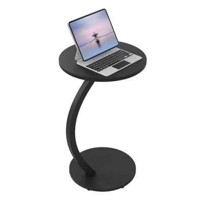 Bild av WOLTU Sidobord C form, runt soffbord soffbord, litet bord för soffa säng, med metallram MDF bordsskiva, industriell, φ 40 x H 65 cm, svart, BTS21sz