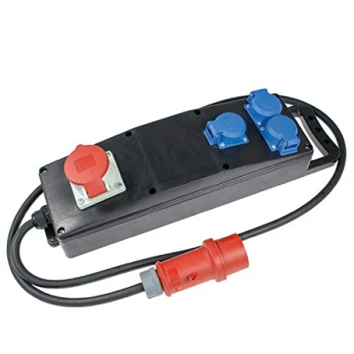 Bild av as Schwabe Stromverteiler Vollgummi Steckdosenleiste S3 Baustellen Leiste mit 5 poligem CEE Stecker auf 3 x Schuko Dosen &amp; 1 polige Steckdosen IP44 Made in EU Schwarz I 60557